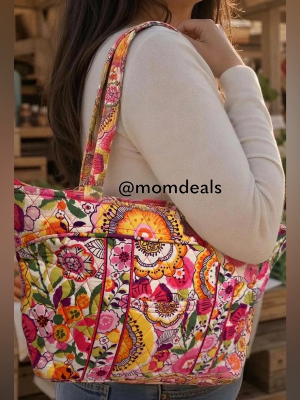 Vera Bradley Clementine Pleated Tote | Retired Floral Print Pink Orange